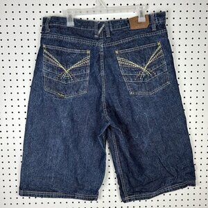 Y2K Stitched‎ Baggy Jean Shorts Sz 38 Colorful COOGI STYLE Jorts Wide Leg Skate